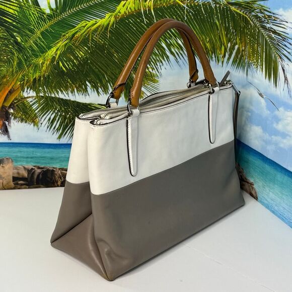 Coach 32502 Borough Bag in Two-Tone Leather Gray White Handbag Purse Briefcase - Picture 4 of 15